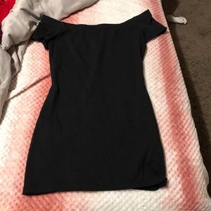 Black off the shoulder mini dress